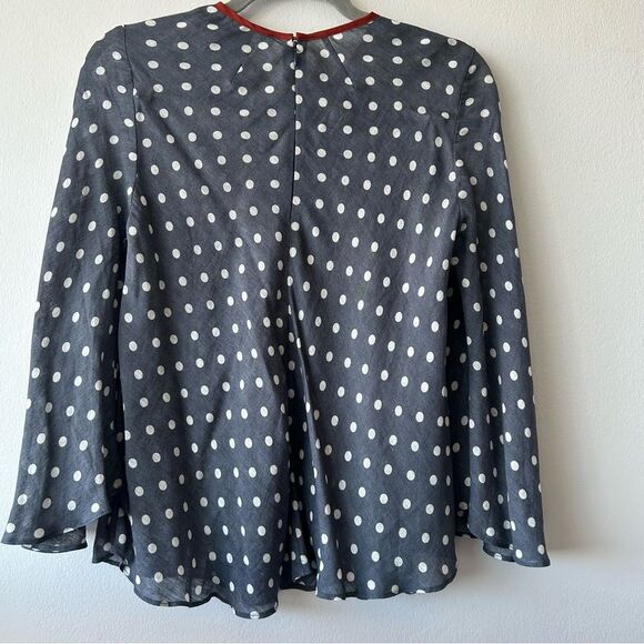 SMYTHE Bardot Polka Dot Blouse Navy/Rust - Picture 4 of 10